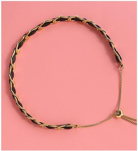 لوريم قلادة شوكر من الجلد الاسود قابلة للتعديل بسلسلة ذهبية للنساء، مجوهرات بوهو بسيطة هدية (nl006269), ستانلس ستيل, الزركون in Kuwait