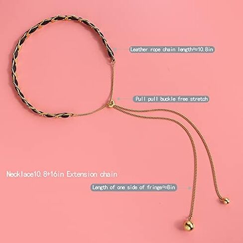 لوريم قلادة شوكر من الجلد الاسود قابلة للتعديل بسلسلة ذهبية للنساء، مجوهرات بوهو بسيطة هدية (nl006269), ستانلس ستيل, الزركون in Kuwait