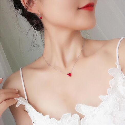 Pink Heart Necklace for Women Little Girls Dainty Cute Y2k Silver Clear Crystal Heart with Arrow Pendant Choker Necklace Aesthetic Jewelry Gifts in Saudi Arabia