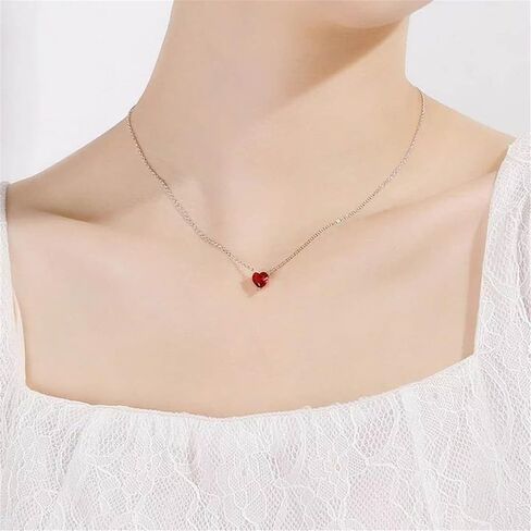 Pink Heart Necklace for Women Little Girls Dainty Cute Y2k Silver Clear Crystal Heart with Arrow Pendant Choker Necklace Aesthetic Jewelry Gifts in Saudi Arabia