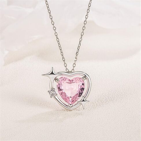 Pink Heart Necklace for Women Little Girls Dainty Cute Y2k Silver Clear Crystal Heart with Arrow Pendant Choker Necklace Aesthetic Jewelry Gifts in Saudi Arabia