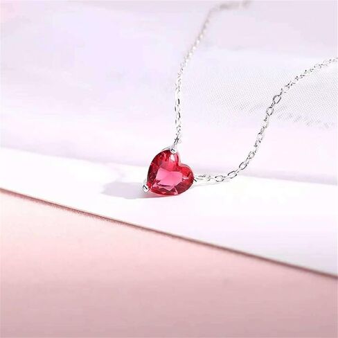 Pink Heart Necklace for Women Little Girls Dainty Cute Y2k Silver Clear Crystal Heart with Arrow Pendant Choker Necklace Aesthetic Jewelry Gifts in Saudi Arabia