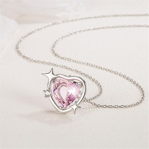 Pink Heart Necklace for Women Little Girls Dainty Cute Y2k Silver Clear Crystal Heart with Arrow Pendant Choker Necklace Aesthetic Jewelry Gifts in Saudi Arabia