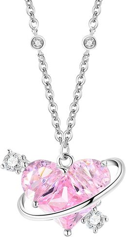 Pink Heart Necklace for Women Little Girls Dainty Cute Y2k Silver Clear Crystal Heart with Arrow Pendant Choker Necklace Aesthetic Jewelry Gifts in Saudi Arabia