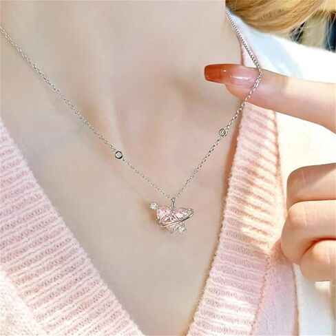 Pink Heart Necklace for Women Little Girls Dainty Cute Y2k Silver Clear Crystal Heart with Arrow Pendant Choker Necklace Aesthetic Jewelry Gifts in Saudi Arabia