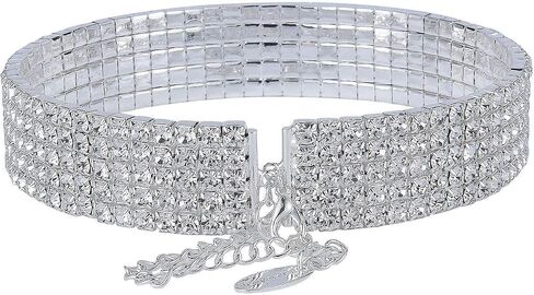 5-صف خمسة صفوف واضح أبيض أسود وردي فضي حجر الراين النمساوي كريستال المختنق قلادة الرقص حفلة مجوهرات الزفاف حفلة موسيقية N060 in Saudi Arabia