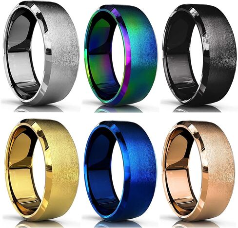 6 قطع خواتم 8 ملم للرجال والنساء، حلقات من الفولاذ التيتانيوم، حلقات من الفولاذ المقاوم للصدأ، خواتم الخطوبة، خواتم متطابقة، حلقات زخرفية، هدايا التخرج، هدايا عيد الميلاد، هدايا العطلات in Kuwait