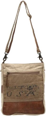 USA Stamp Upcycled Canvas and Genuine Leather Crossbody Bag in Saudi Arabia