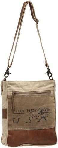 USA Stamp Upcycled Canvas and Genuine Leather Crossbody Bag in Saudi Arabia