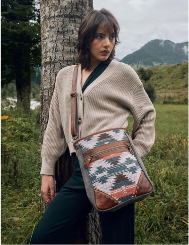 Western Leather Shoulder Bag for Women - Upcycled Canvas Crossbody Bag in Saudi Arabia
