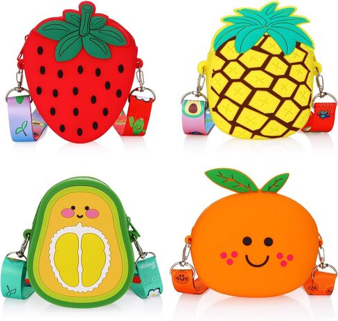 Set of 4 Fruit Shoulder Bag Avocado Orange Lemon Watermelon Shape Shoulder Bag Pineapple Strawberry Crossbody Purse Bag Cute Novelty Fruit Shoulder Mini Bag Purse Wallet for Women (Vibrant Style) in Saudi Arabia