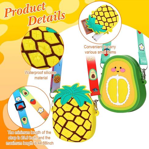 Set of 4 Fruit Shoulder Bag Avocado Orange Lemon Watermelon Shape Shoulder Bag Pineapple Strawberry Crossbody Purse Bag Cute Novelty Fruit Shoulder Mini Bag Purse Wallet for Women (Vibrant Style) in Saudi Arabia