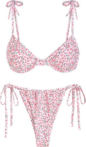 ZAFUL المرأة Underwire مجموعة البكيني الأزهار طباعة قابل للتعديل التعادل الذاتي ملابس السباحة 2 قطعة لباس سباحة الرباط ملابس السباحة in Saudi Arabia