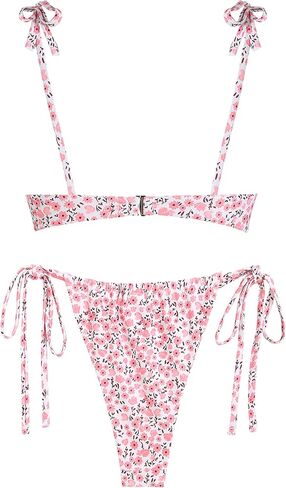 ZAFUL المرأة Underwire مجموعة البكيني الأزهار طباعة قابل للتعديل التعادل الذاتي ملابس السباحة 2 قطعة لباس سباحة الرباط ملابس السباحة in Saudi Arabia