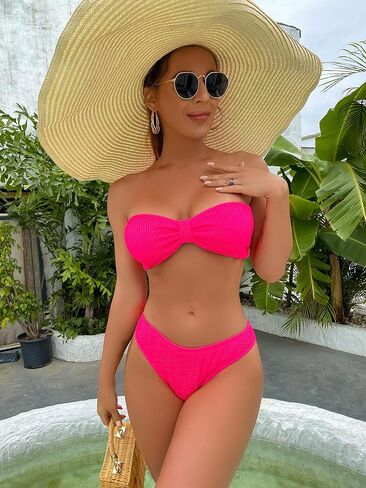 بدلة سباحة بيكيني نسائية من SherryDC ذات عقدة ربطة عنق بدون حمالات ذات قصة عالية وأرجل عالية in Kuwait