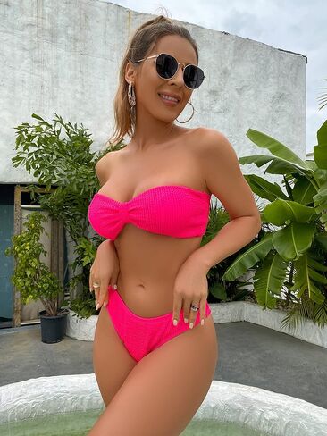 بدلة سباحة بيكيني نسائية من SherryDC ذات عقدة ربطة عنق بدون حمالات ذات قصة عالية وأرجل عالية in Kuwait