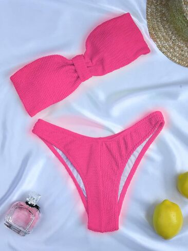 بدلة سباحة بيكيني نسائية من SherryDC ذات عقدة ربطة عنق بدون حمالات ذات قصة عالية وأرجل عالية in Kuwait