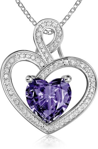 MMJ Platinum Plated Silver Heart Necklace Gift for Women Anniversary Wife Necklace with Heart Pendant Birthstone Necklace Gift for Her Birthday in Saudi Arabia