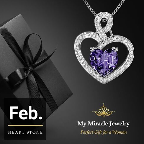 MMJ Platinum Plated Silver Heart Necklace Gift for Women Anniversary Wife Necklace with Heart Pendant Birthstone Necklace Gift for Her Birthday in Saudi Arabia