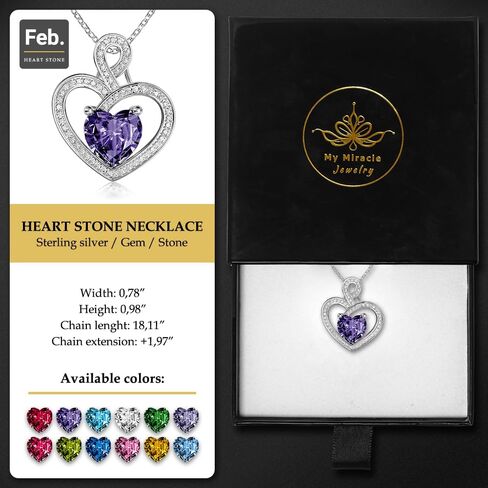 MMJ Platinum Plated Silver Heart Necklace Gift for Women Anniversary Wife Necklace with Heart Pendant Birthstone Necklace Gift for Her Birthday in Saudi Arabia