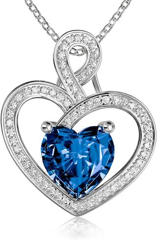 MMJ Platinum Plated Silver Heart Necklace Gift for Women Anniversary Wife Necklace with Heart Pendant Birthstone Necklace Gift for Her Birthday in Saudi Arabia