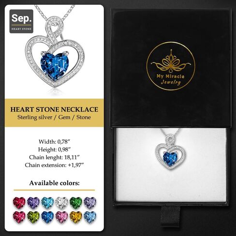 MMJ Platinum Plated Silver Heart Necklace Gift for Women Anniversary Wife Necklace with Heart Pendant Birthstone Necklace Gift for Her Birthday in Saudi Arabia