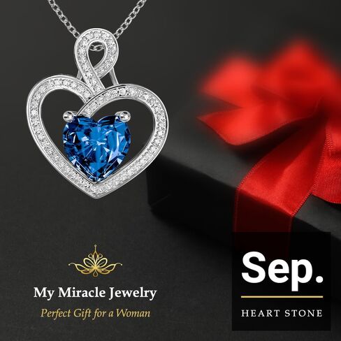 MMJ Platinum Plated Silver Heart Necklace Gift for Women Anniversary Wife Necklace with Heart Pendant Birthstone Necklace Gift for Her Birthday in Saudi Arabia