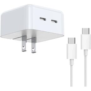 شاحن حائط مزدوج النوع C بقدرة 50 وات متوافق مع هاتف Samsung Galaxy Z Fold5 Fold4 Fold3 Flip5 Flip4 S24 Note20 Ultra iPhone15 Pro Max، شاحن سفر USB-C مع كابلين للشحن in Kuwait