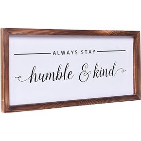 ديكور مزرعة - ديكور جداري فني حديث ريفي - ابق دائمًا متواضعًا ولطيفًا - لافتة مطبوعة بإطار من الخشب الصلب لتزيين جميع الغرف - مقاس 8 × 17 بوصة in Kuwait