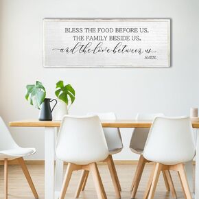 Bless the Food Before Us Wall Decor Sign 32"X12" Large Rustic Farmhouse Dining Room Wooden Framed Signs Modern Kitchen Vintage Home Inspirational Wall Art Hanging Decoration (Black)