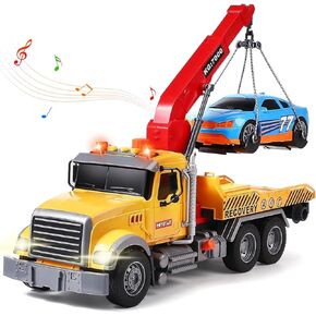 Logging Truck and 2-in-1 Tow Truck Playset with Lights & Sounds - Perfect for Boys Aged 3+, Includes Transport Trailers and Carrier Tow Truck Toys (Transporters)