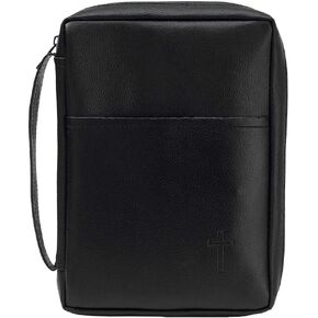 Black Cross Leather Like Vinyl Bible Cover Case with Handle X-Large