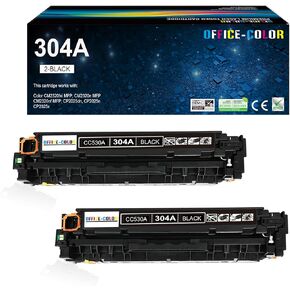 304A Black Toner Cartridge Replacement for HP 304A CC530A Works with HP Color Laserjet CP2025,CM2320fxi MFP,CM2320nf MFP,CM2320n MFP; Color CP2025dn,CP2025n Printers (2 Pack)