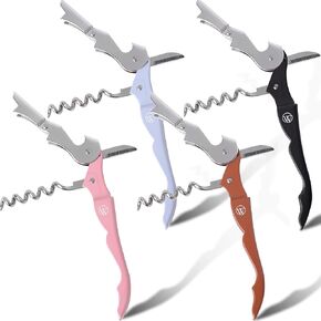 Bottle Opener - 4 Pack Corkscrew Wine Opener with Foil Cutter Tool - Manual Wine Key for Servers or Bartenders - Travel Cork Screw Wine Opener Set (4pk - Blue, Pink, Black, Brown)