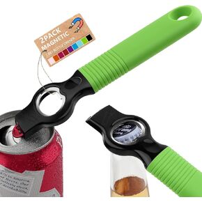 2 in 1 Magnetic Soda Can Tab Opener and Beer Bottle Opener Stick to Fridge, 6.9" Bottle Opener for Long Nails, Arthritis, Seniors and Bartender, Good Grip Silicone Handle - 2Pack (Aqua Blue)