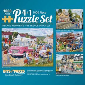 Bits and Pieces - 4-in-1 Multi-Pack 1000 Piece Jigsaw Puzzles for Adults - 1000 pc Village Memories Puzzle Set Bundle by Trevor Mitchell - 20" x 27" (51cm x 69cm)