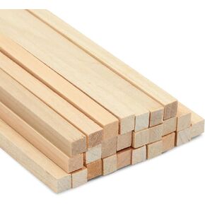 Bright Creations 25-Pack Unfinished Square Hardwood Dowels for Crafts, DIY, and Supplies (1/4 x 12 Inches) - Square Dowels - Wood Craft Sticks