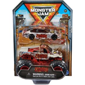 Monster Jam Official 1:64 Scale Diecast 2-Pack Monster Truck and Race Car Series 4 Zombie