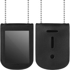 Prasacco 1PC Leather Police Badge Holder, ID Badge Holder Black Neck Chain Badge Holde Universal Neck Badge Holder with Bead Chain for Police Factory Worker