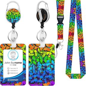 ID Badge Holder with Lanyard and Retractable Badge Reel Clip, Leopard Breakaway Lanyard Name Card Vertical ID Protector, ID Card Holder Keychain Name Badge Clip for Women Men
