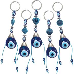 Blue Evil Eye Keychain 5 Pieces Tukish Nazar Beads Charm, Ramadan, Eid, Mubarak, Islamic, Great Gift Idea for women and men