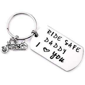 VU100 Ride Safe Biker Daddy I Love You Keychain Motorcycle Safe Birthday Father's Day Gifts for Men Dad Father Husband Boyfriend Son New Driver Papa Daddy
