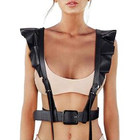 Women's Punk Leather Body Harness Belt Adjustable Buckle Straps Waist Belts Chain Harajuku Suspenders(SS25) One Size