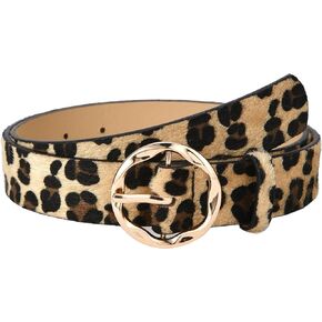 Kiench Women's Leather Belts with Ring Buckle Animal Print Jeans Dress Pants Skinny Belts