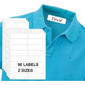 No-Iron Fabric Labels, Clothing Labels Self-Stick Write-On, Washable Kids Name Labels Nursing Homes for Daycare, Camp, School, Laundry Shop Supplies, Washer & Dryer Safe, Pack of 96, Assorted Sizes