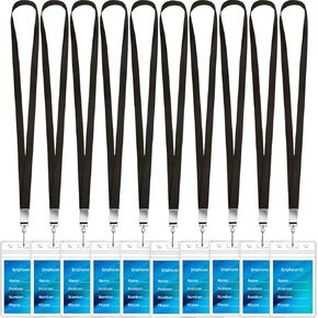 10 Pack Black Lanyards with Clear Badge Holder Neck Lanyard with Swivel Hook PVC Card Holder with Lanyards for Waterproof ID Cards Holder Office Strap Lanyards with Vertical ID Badge Holder