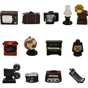 13Pcs Miniature Home Appliances 1inch Retro Dollhouse Furniture Mini Simulated Resin Camera Telephone Television Models for DIY Diorama Micro Landscape Craft