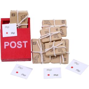 Abaodam Dollhouse Wooden Postbox with Miniature Mail Sack Postcard 1:12 Scale Mini Mailbox Toy Ornaments Model Decoration for Dollhouse Home Accessories
