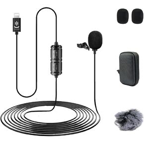 Lapel Microphone Compatible with iPhone,Professional External Lavalier Microphone Audio Video Recording,can be Used for YouTube,Interview,Conference(19.6ft)