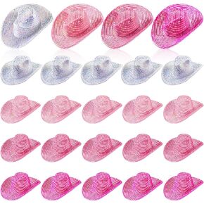 Sotiff 24 Pcs Mini Disco Cowboy Hat Western Cowboy Cowgirl Hat Light up Cute Doll Hat Neon Party Decor Doll Dollhouse Decor